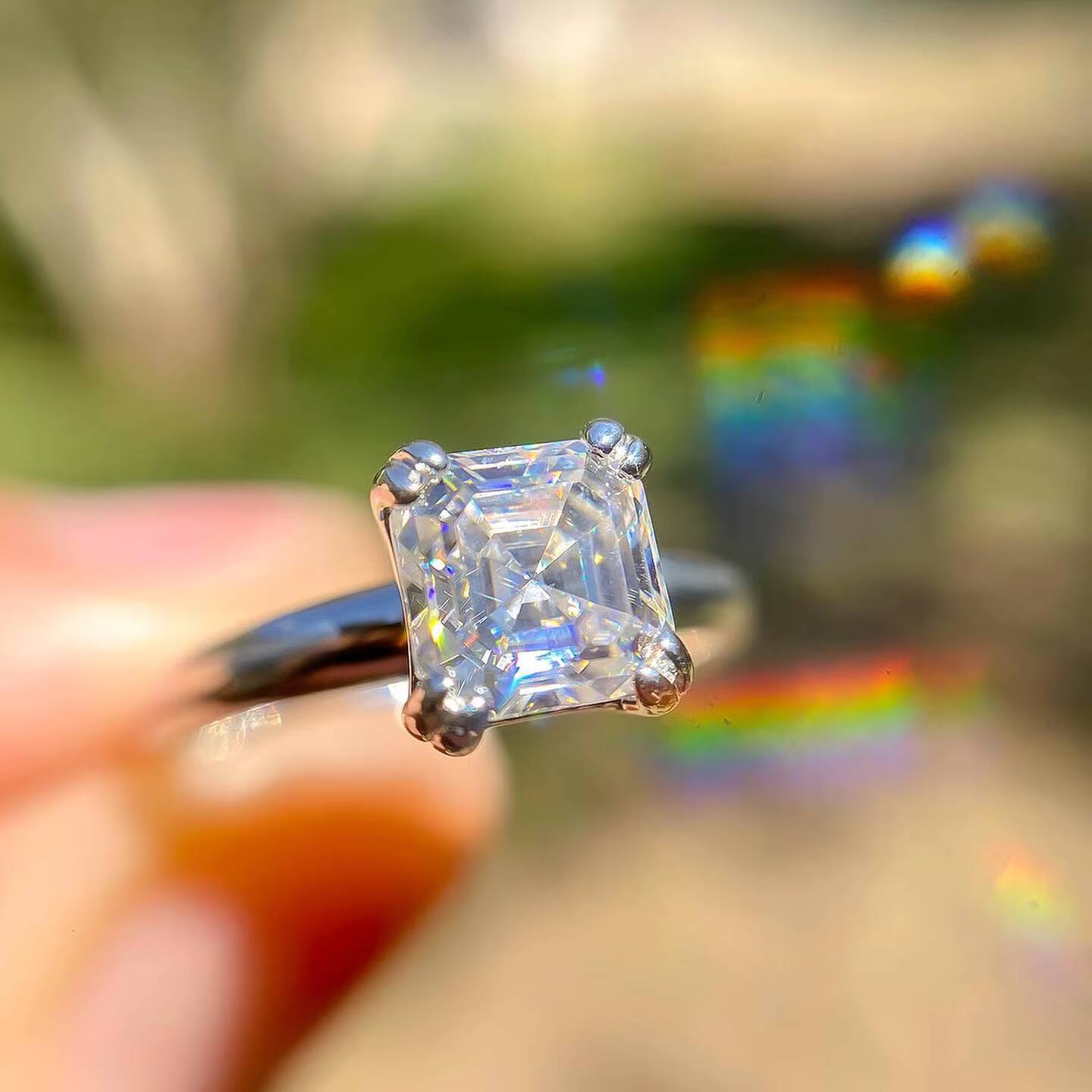 55mm Asscher Cut Moissanite Engagement Ring Classic 4Prong Solitaire 925 Silver or Solid 10k 14k 18k Gold