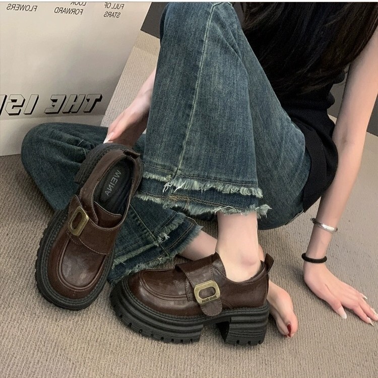 Thick-Soled British Style Women's Loafers 2024 New Autumn Winter Versatile JK Black Commuter Shoes ddmythur