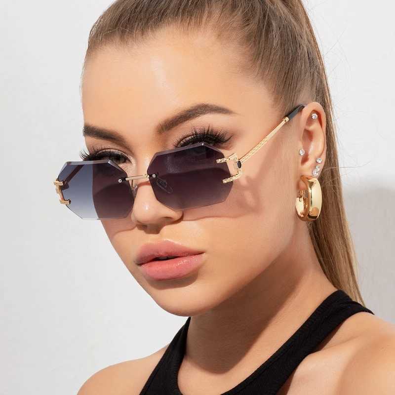 Retro Sunglasses Women Brand Designer Rimless Polygon Sun Glasses Fashion Shades Square Cutting Lens Ladies Frameless EyeglassesT251024