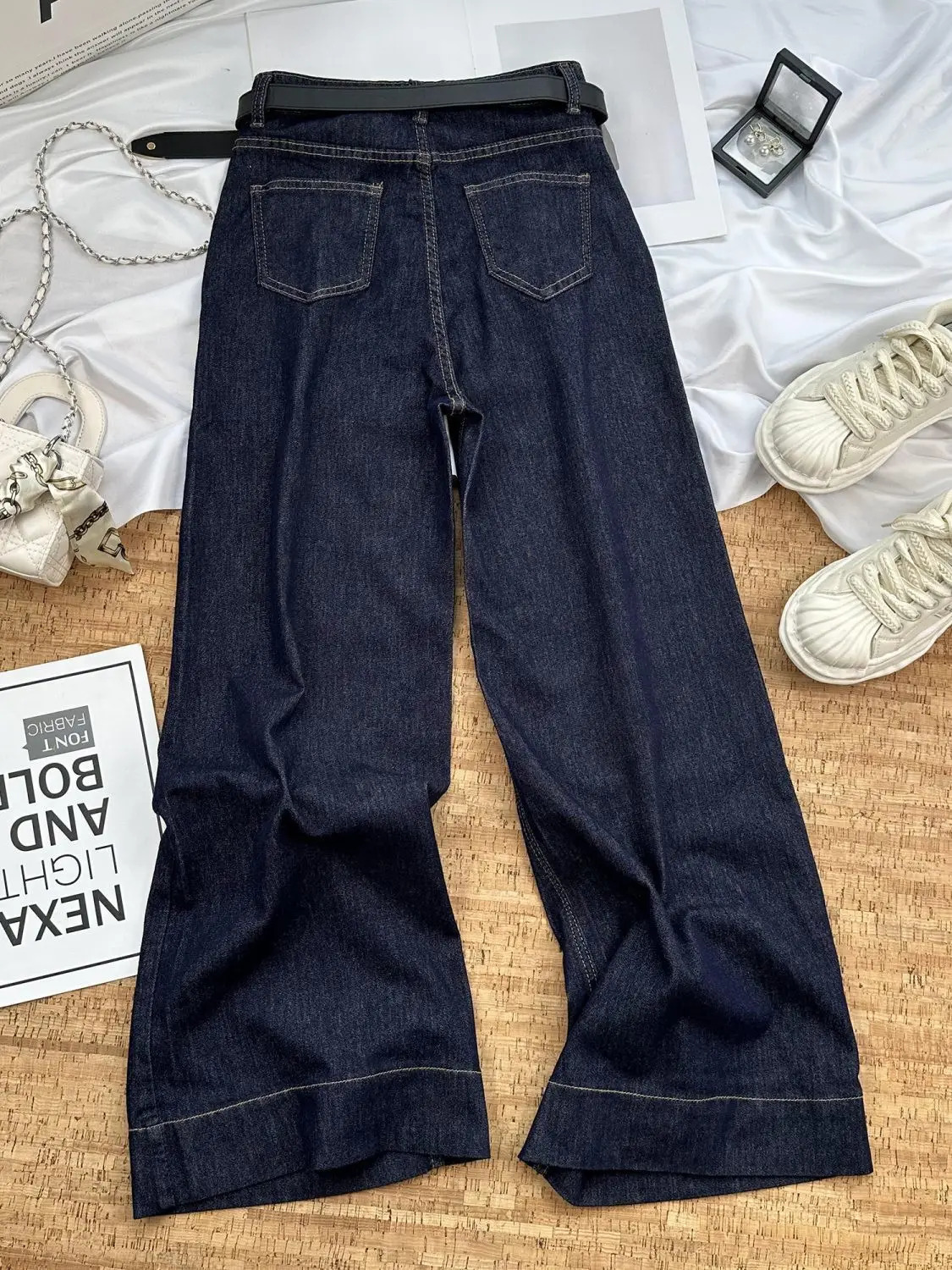 Blue Wideleg Jeans Womens Autumn Highwaisted Thin Loose Drape Narrow Straightleg Floor Pants Streetwear Women 251021