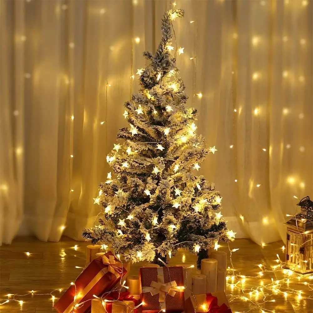 Christmas String Lights LED Acrylic Clear Star Snowflake Xmas Tree Long Lamp Strings Light Hanging Ornaments Home Party Decor C251024