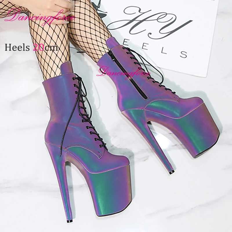 20CM8Inch Luminous PU Exotic Pole Dancing Boots Night light Holographic Reflective Stripper Platform Party High Heels Shoes W251024