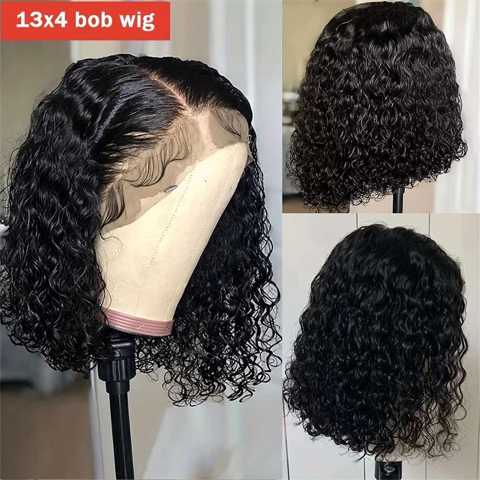 Short Curly Bob 13x4 Front Human Pre Pluck With Baby Hair Deep Frontal Wig For Women Water Wave Lace Wigs
