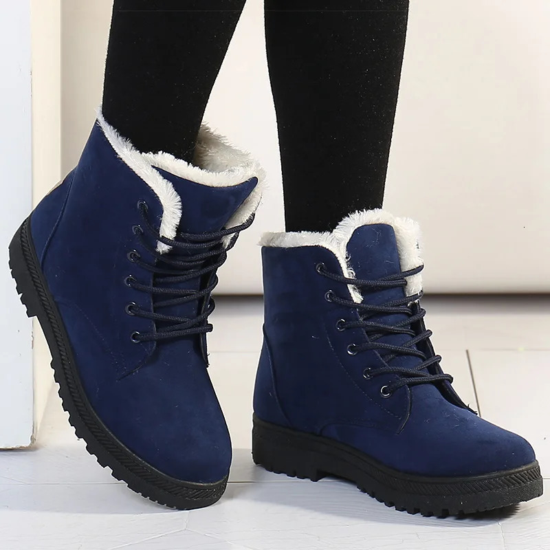 Womens Boots Warm Fur Botas Mujer 2025 Winter Shoes For Woman Snow Boots Low Heels Ankle Boots Winter Black Footwear Female251020