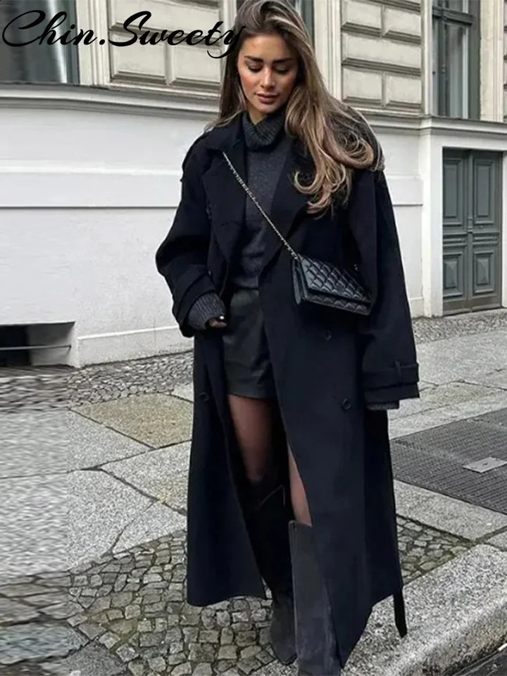 Casual Woolen Women Coat Fashion DoubeBreasted TurnDown Collar Long Sleeve Female Coats Autumn Winter Chic Lady Outwear 251020