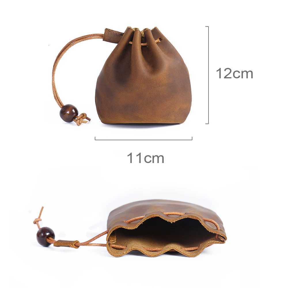 AIGUONIU Original Handmade Genuine Leather Unisex Coin Purse Cow Leather Coins Money Pocket Retro Wallet Drawstring Storage Bag Z251023
