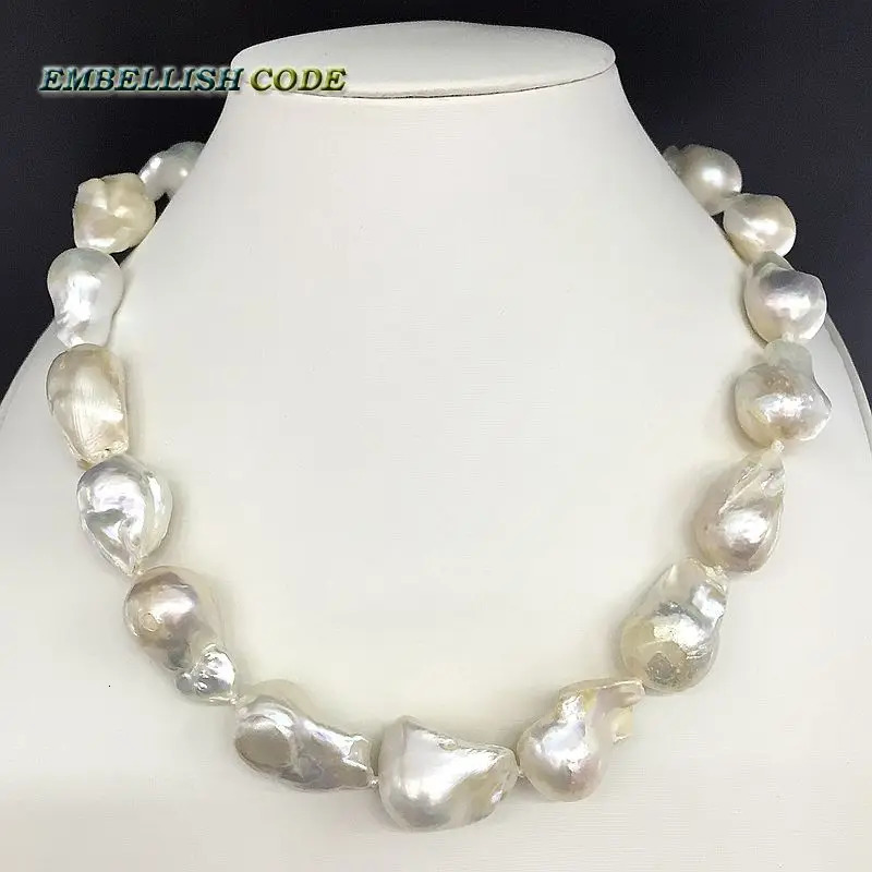 Selling Well White Color Large Size Tissue Nucleated Flame Ball Shape Baroque Pearl Necklace Freshwater 100 Natural Pearls 251016