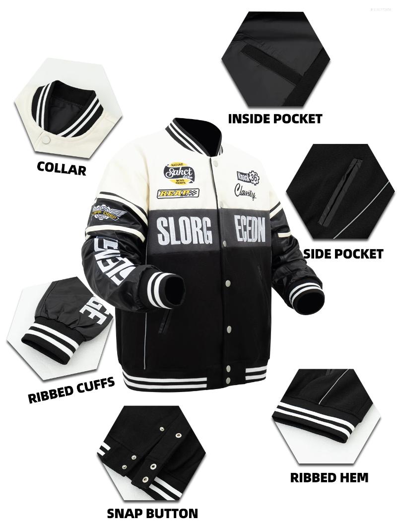 Men's Jackets Casual Baseball Jacket Motorcycle Style Embroidered Letters Button Design Long Sleeve PU Leather Patchwork Outerwear
