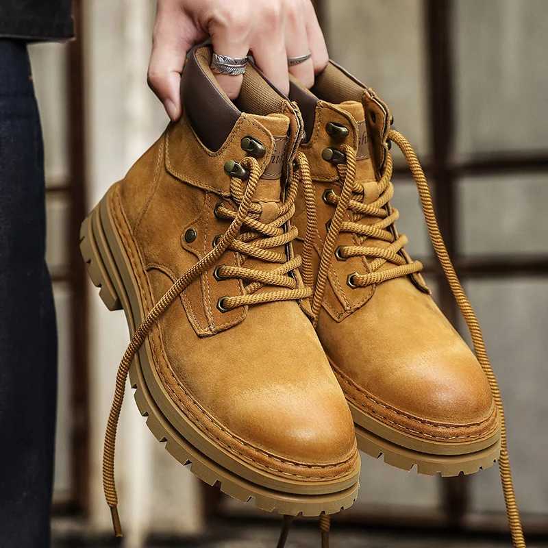 Vintage Leather Mens Snow Boots Fashion Man Ankle Boots Lace Up High Top Shoes Outdoor Motorcycle Boots Top Quality Walk Shoes W251024