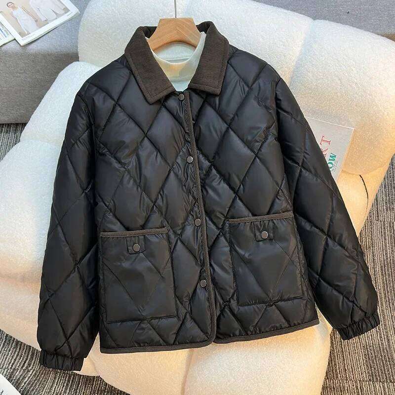Women's Autumn Winter Top Cotton Coat Dia Pattern Color Block Thickened Fleece Lining Simple Comfortable Casual Skinny