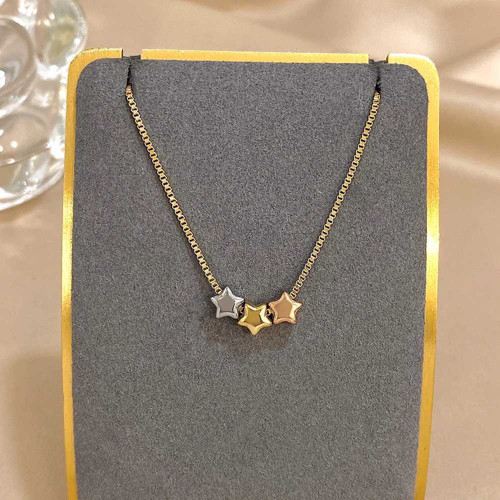 Cute Triple Color Star Beads Necklace for Women Girls Fashion Gold Plated Stainl Steel Charm Necklaces Waterproof JewelryXJ251024