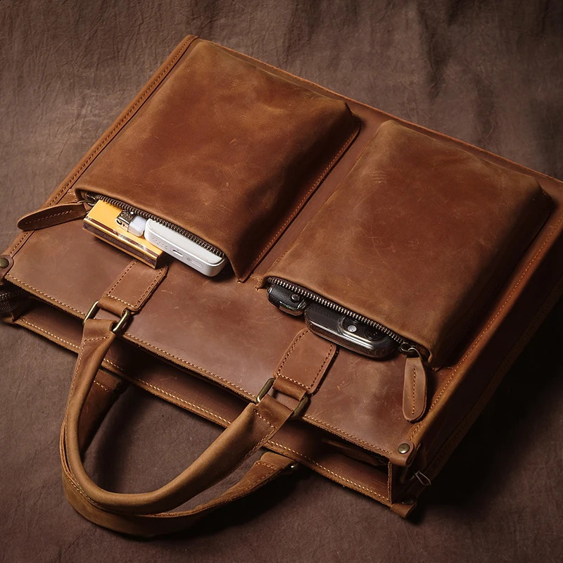 GURO Higher Quality Executive Briefcase Mens Genuine Leather Handbag 14 Laptop Crossbody Vintage Shoulder Bag 251018