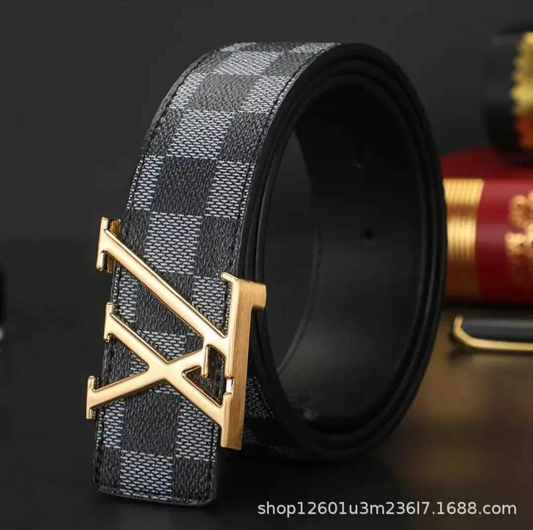 Luxury Mens Checkered Pattern Genuine Leather Belt Premium Cowhide Automatic Buckle 35cm Wide for Business Casual C251024