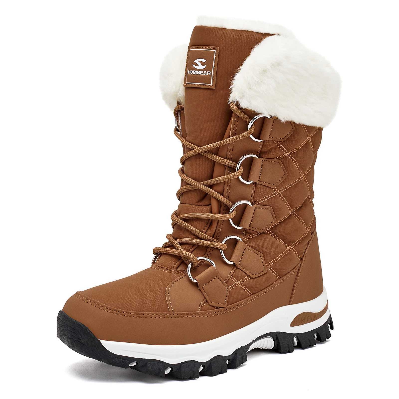 HOBIBEAR Winter Snow Boots Womens Non Slip Outdoor Waterproof Mid Calf Boots with Warm Faux Fur Lined Fashion Shoes W251024