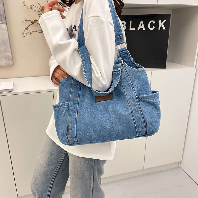 Denim Shoulder Bag for Women, High-End Large Capacity Shopping Tote Bag, Lazy Style Versatile Casual Backpack