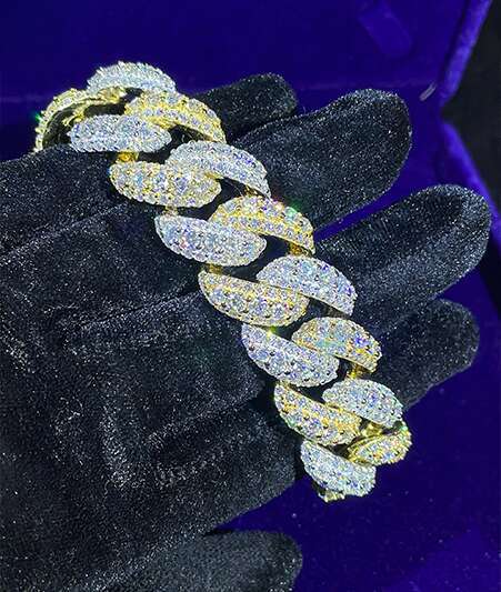 Designer necklace Hip hop jewelry bracelet necklace20mm Cuban VVS Fine Jewelry Necklace Men's Two-tone Sier Charm Silicon Stone Chain