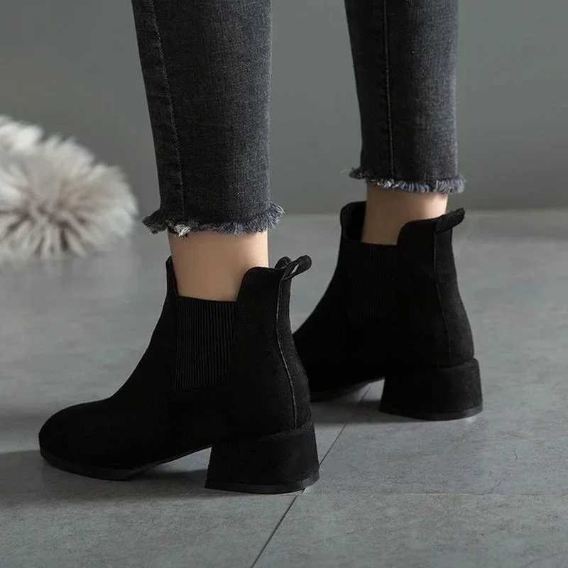 Autumn Winter Boots women Camel Black Ankle Boots For Women Thick Heel Slip On Ladies Shoes Boots Bota Feminina 3540 W251024