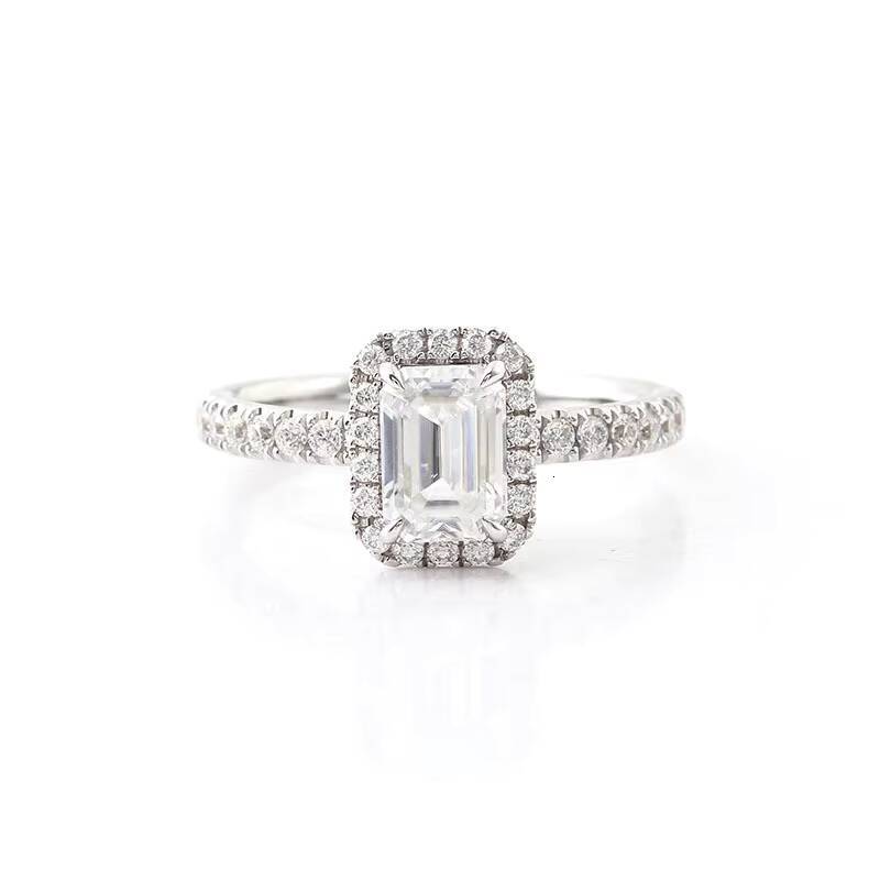 Luxury Solid Gold Ring 2ct 10K 14K 18K Pure Gold Diamond Sparkling Emerald Cut Platinum Jewelry Moissanite Ring