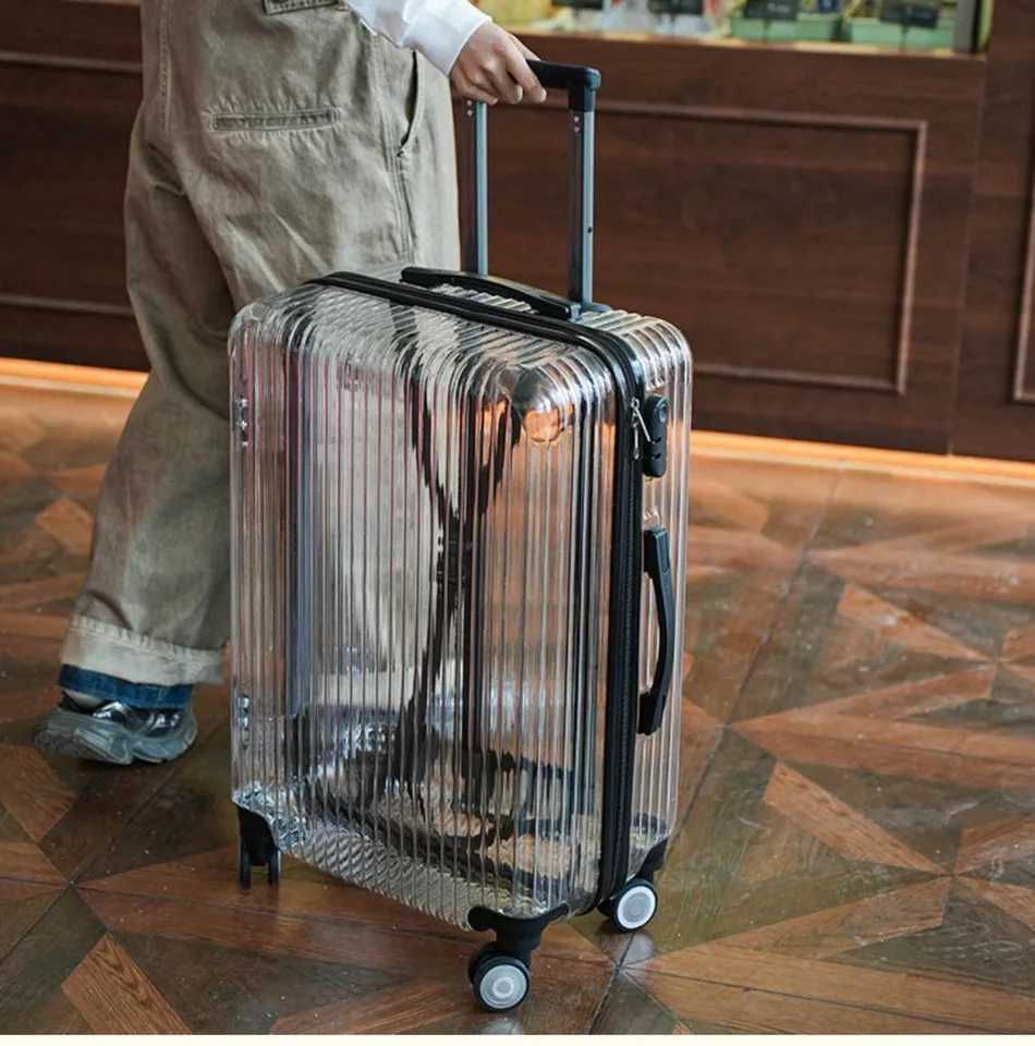 Transparent PC Carry On Suitcase 20 inch Cabin Luggage Trolley Bag On Wheels Fasion Rolling LuggageW251024