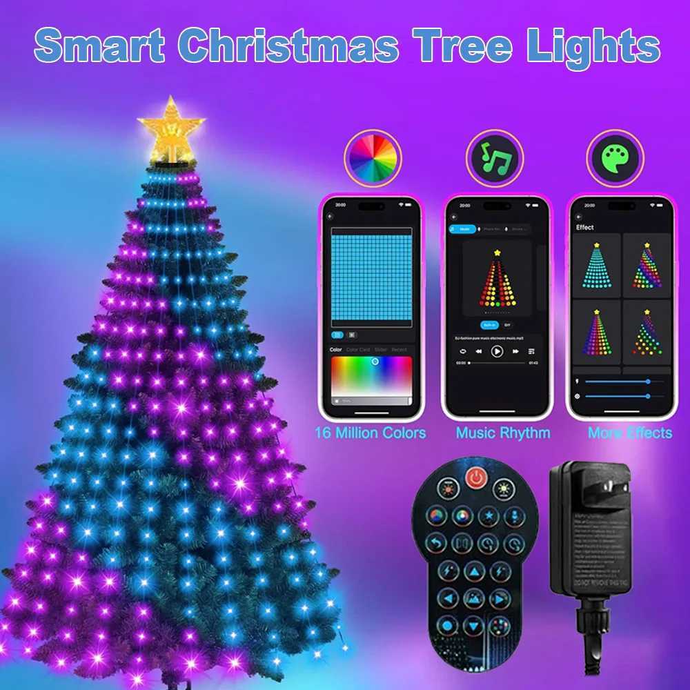 59FT18M 400LEDs Christmas Tree Lights Outdoor Holiday String Lights with Star Shape Smart LED Xmas Tree for Indoor Decor C251024