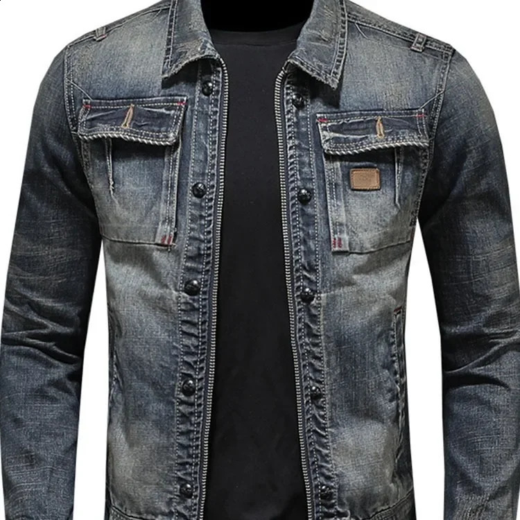 Spring and Autumn Denim Jacket Men Boutique Zipper Fashion Turn Down Collar Mens Clothes Casual Slim Cowboy Coat 251017