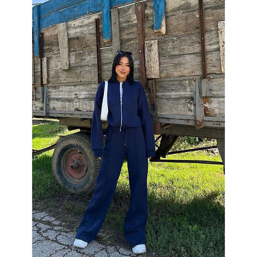 Casual American Autumn Winter Cardigan Sports Women's Fashion Street Style Long Sleeve Jacket and Pants Two-Piece Set