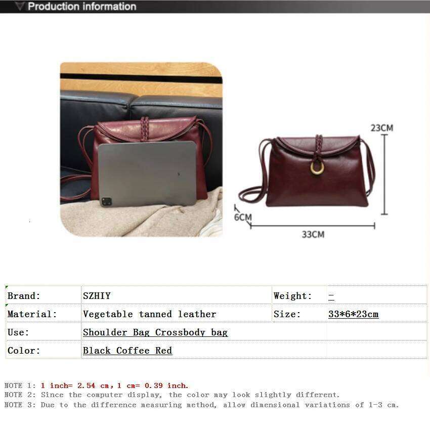 Designer Classic Shoulder Women Vegetable Tanned Leather Envelope Large Capacity Soft Handbag New Office Crossbody Bag