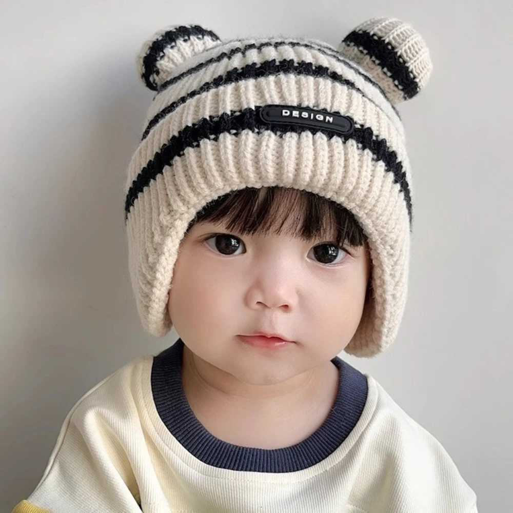 Baby Knitted Hat Winter Cat Stripe Earmuffs Soft Warm Windbreaker Hat Leisure Baby Products Unisex Birthday GiftL251024