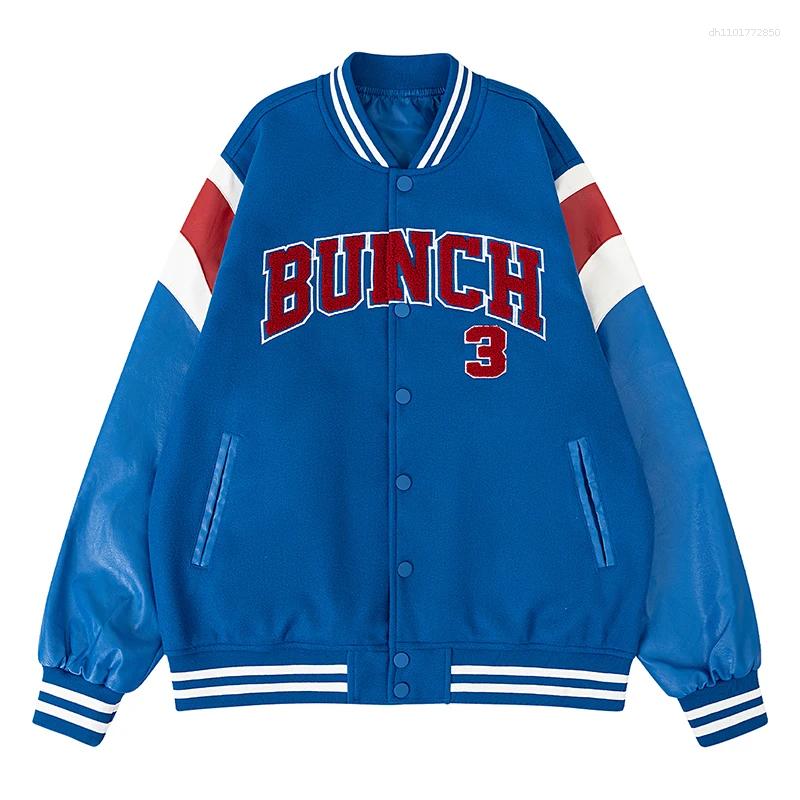 Men's Jackets Mens Varsity Bomber Black Vintage Letter Embroidery Loose Baseball Coats Faux Wool Leather Jacket For Fall&winter
