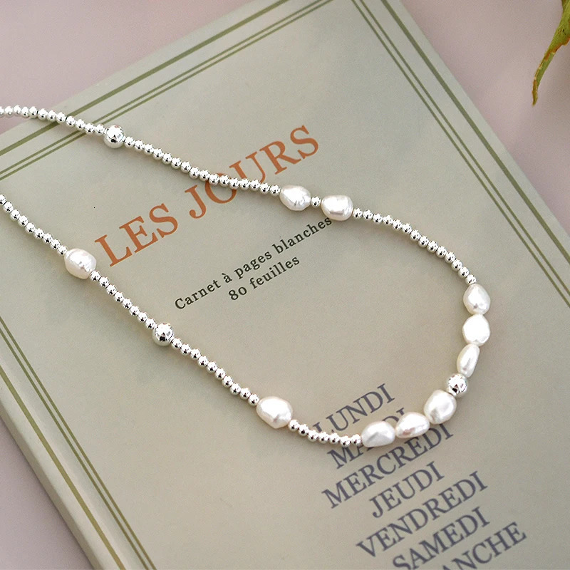 ASHIQI Natural Baroque Pearl Choker Necklace 925 Sterling Silver Jewelry for Women Trend 251016