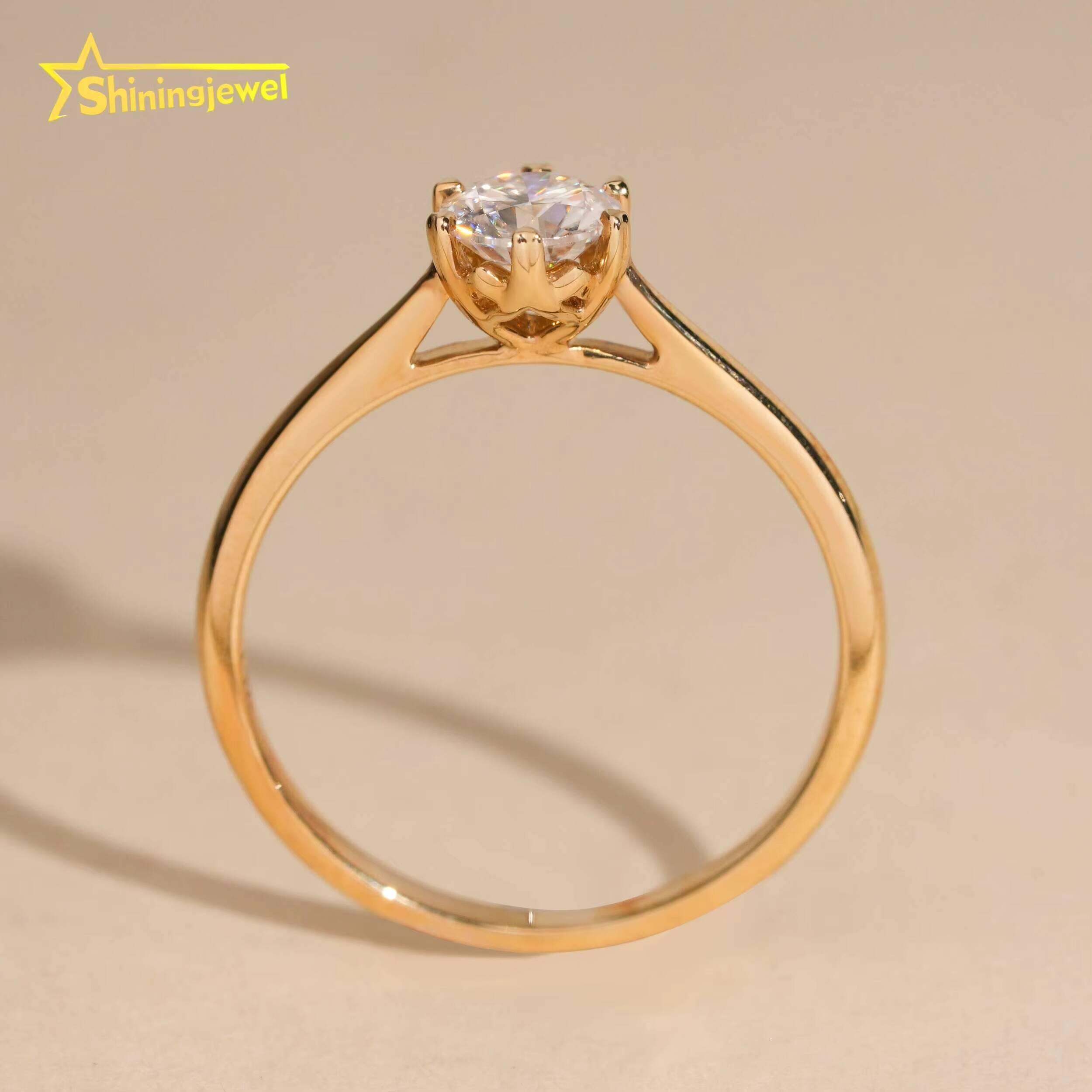 14K Solid Gold Solitaire Ring for Women Round Brilliant Cut Moissanite Diamond Engagement Rings Fashion Moissanite Promise Ring