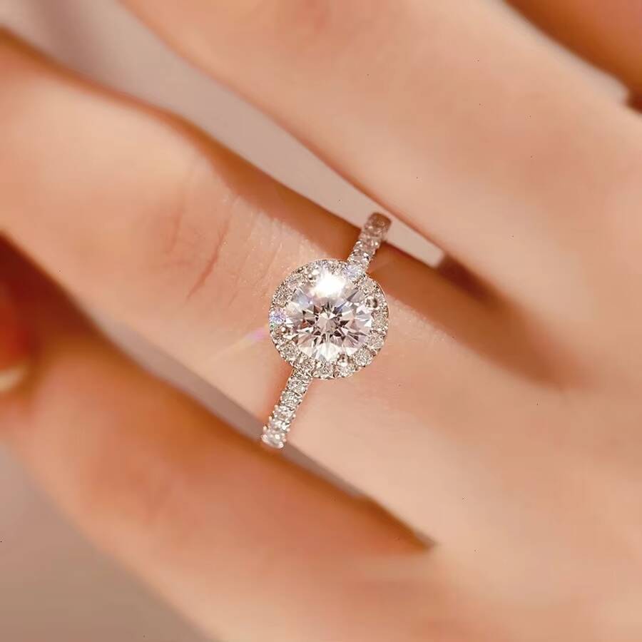 Moissanite Engagement Rings for Women D Color VVS1 Clarity 925 Sterling Silver Ring Round Cut Halo Wedding Promise Band Rings