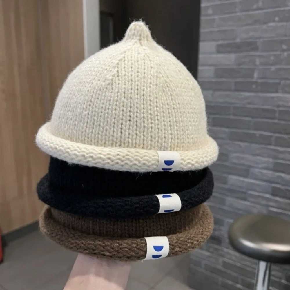 Cute Solid Color Autumn Winter Childrens Cap Warm Soft Brimless Hat Knitted Melon Cap for 15Y BabyL251024