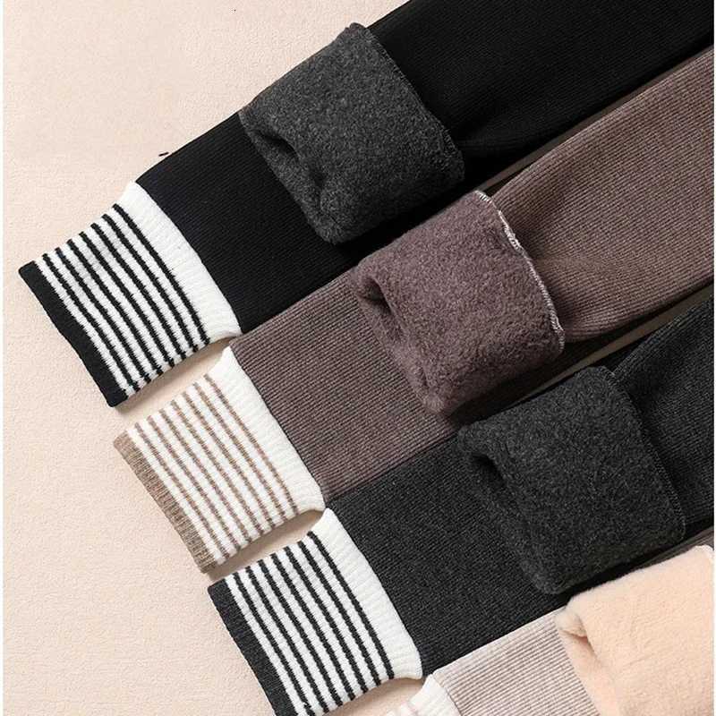 2026 New Warm Skinnny Girl Thick Leggings Autumn Winter Striped Cuffs Teenage Girls Nine Point Pants for 015Y StockingsT251024