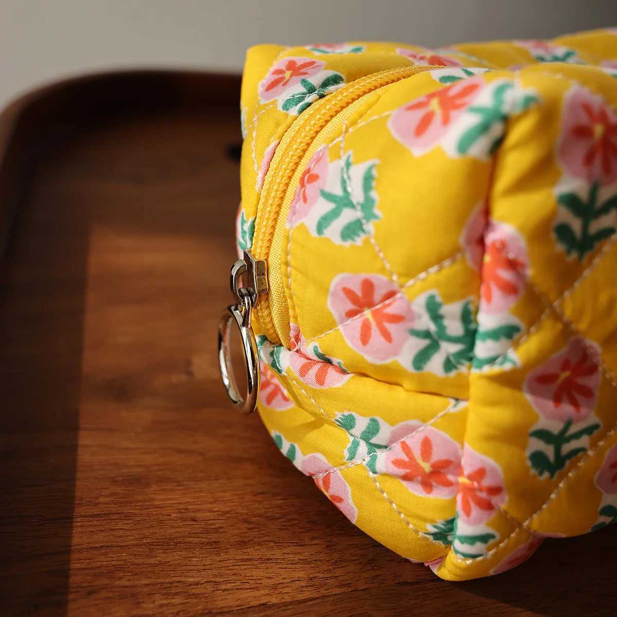 Cartoon pattern cosmetic bag Cute toastshaped fabric storage bag Floral pastoral style toiletry bagT251024