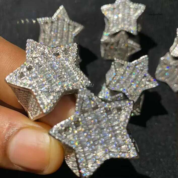 Classic Custom Baguette Star Hip Hop Style Ring Iced Out VVS Moissanite Dia Jewelry Sterling Sier Rings Men Women