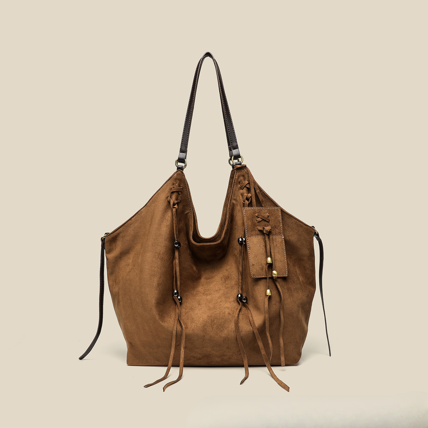 Autumn large capacity designer bag with lace up luxury handbag women's casual style armpit bag imitation deer skin velvet women's shoulder b