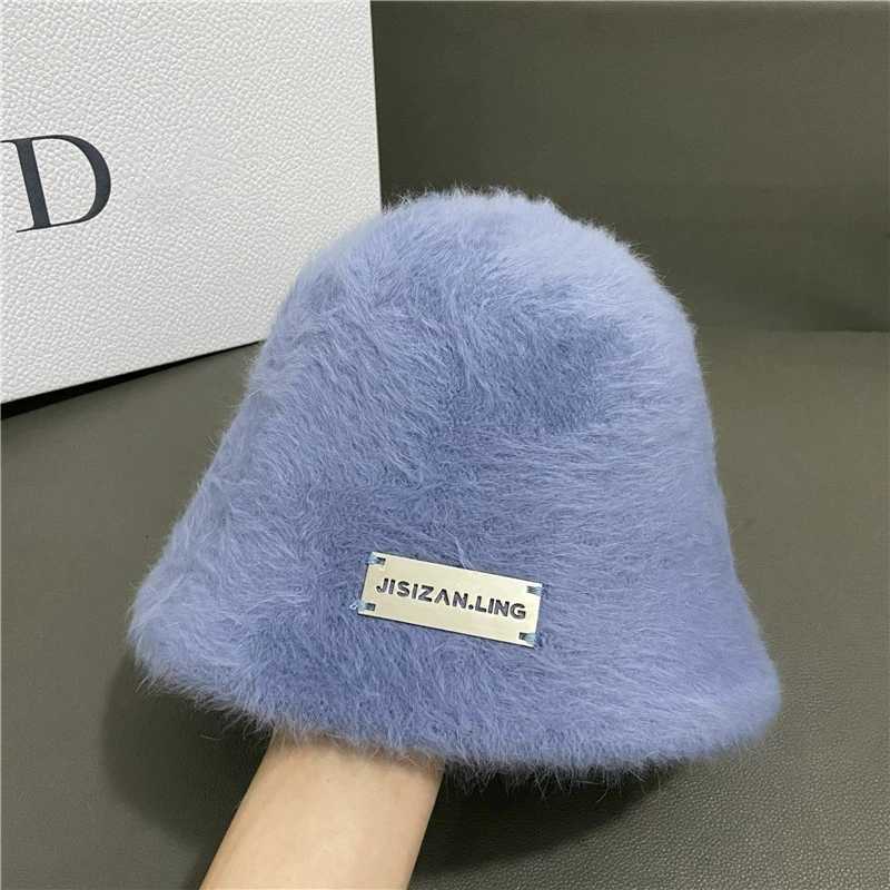 Faux Rabbit Fur Bucket Hat for Women ThreeDimensional FaceSlimming Versatile Warm Plush KoreanStyle Fisherman HatL251024