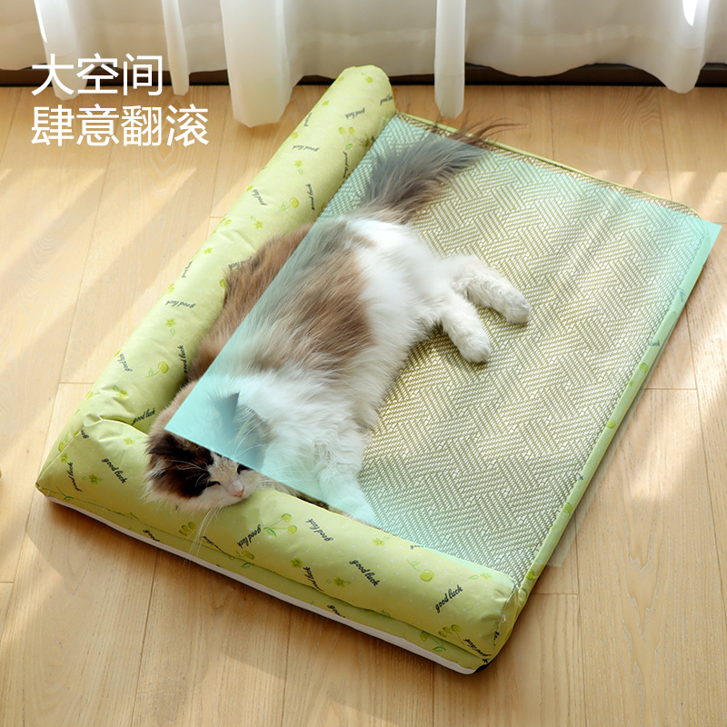 Green Rattan Weave Mat Dog Bed & Pad, Pink 4-Season Universal Dog Sleeping Pad: Multi-size customizable. It is comfortable and scratch-resistant, also