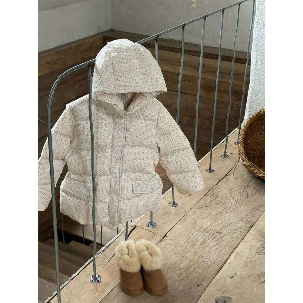 Girls Cotton Clothes Autumn And Winter New Children's Clothing Korean Style Girl Baby Wave Point Waist Hooded Down Jacket