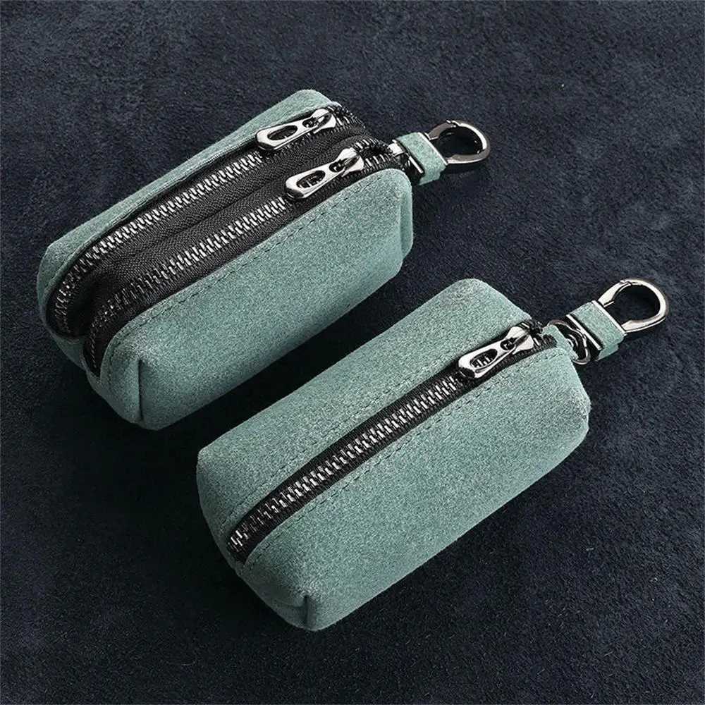 Portable Keychain Wallet for Men Women LargeCapacity Double Zipper Key Pouch Bag Suede Leather Key Case Unisex Coin Purse Z251023