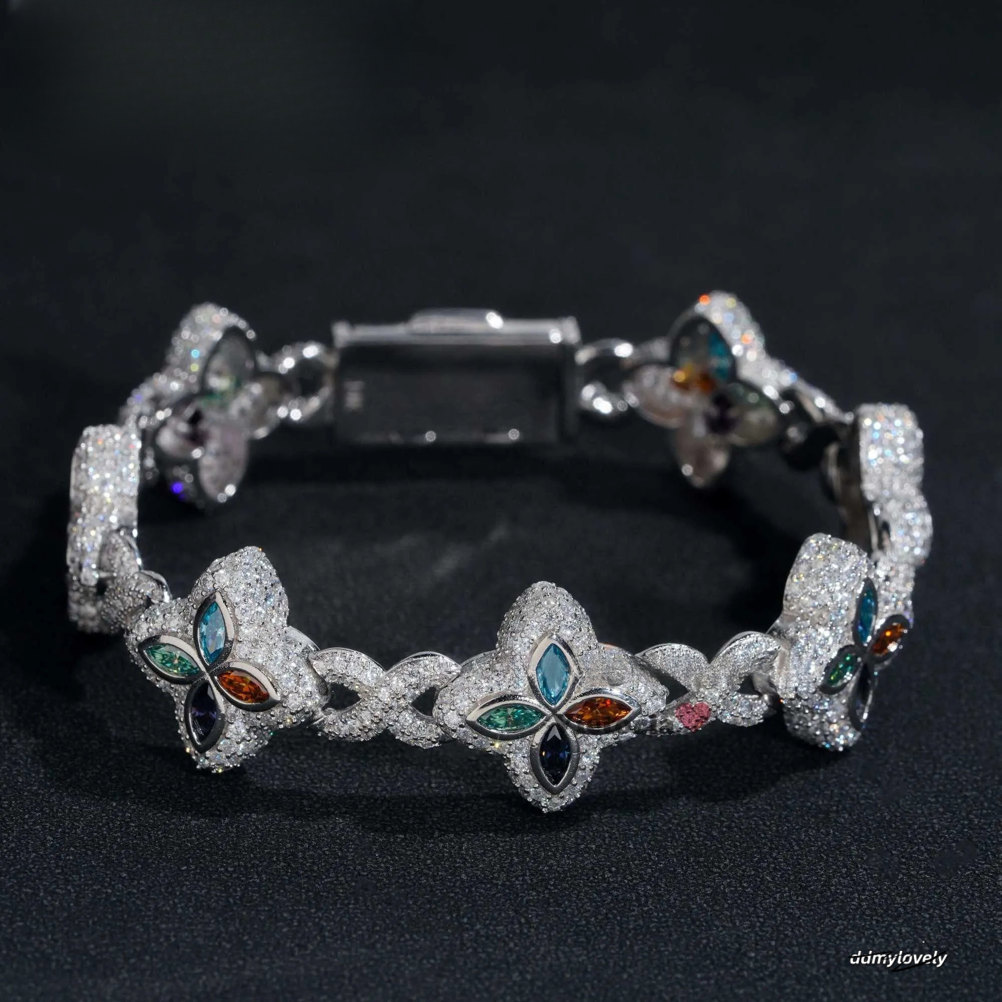 New Trendy Rapper Jewelry Hip Hop Gold Plated Moissanite Dia Sier Clover Infinity Men Cuban Link Bracelet Ddmylovely