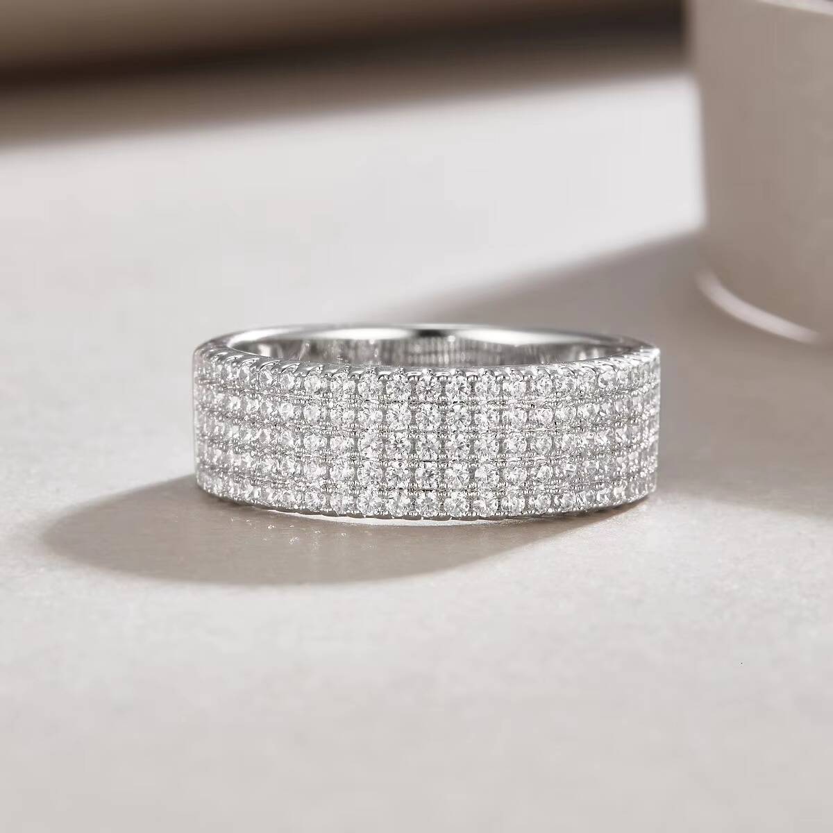 Custom 925 Sterling Silver Stacking Rings Fine Jewelry Five Row VVS D Moissanite Tennis Eternity Ring for Women Wedding Band