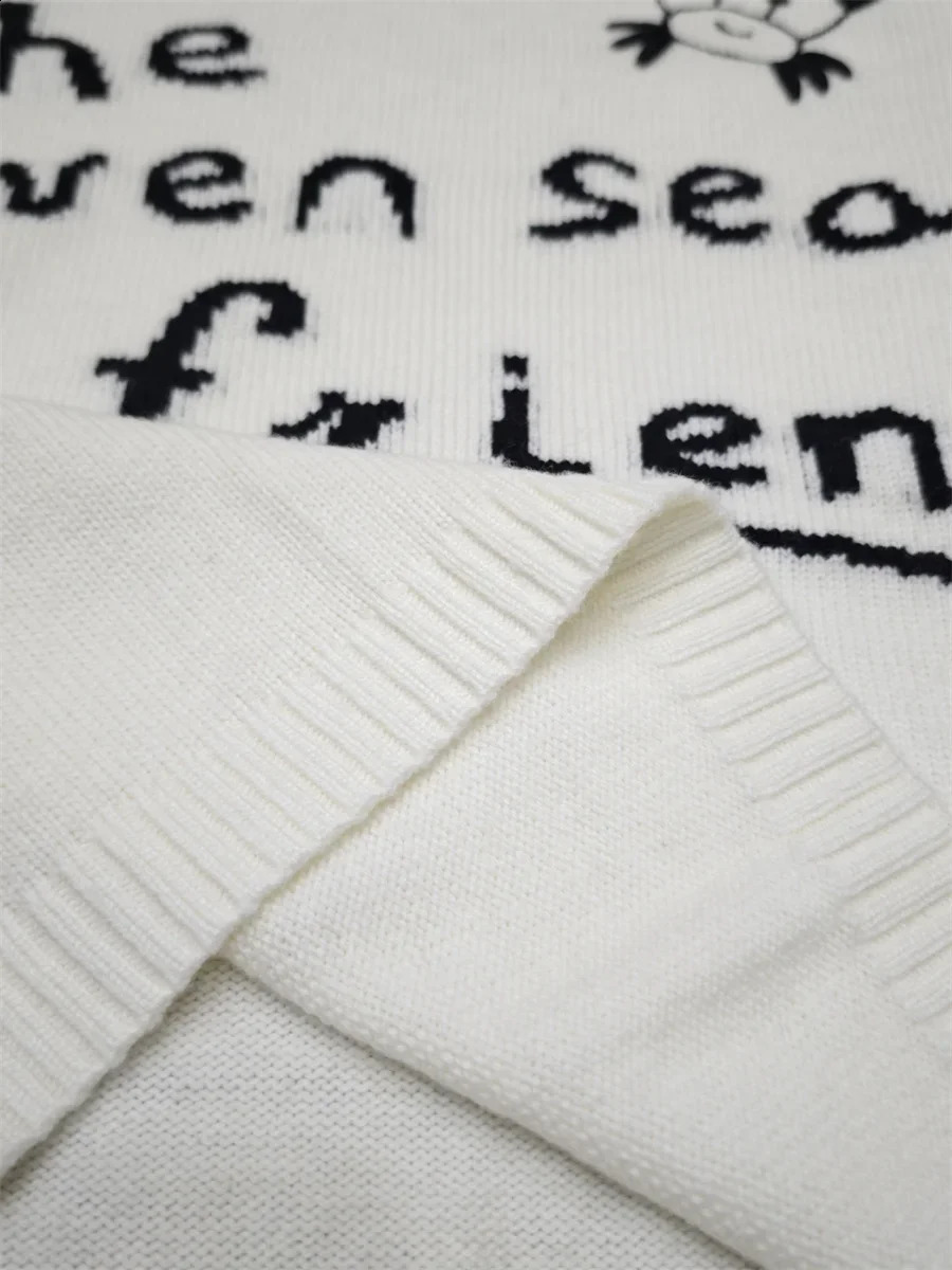 Autumn Women Oneck Sweater 100 Wool Letter Printed Loose Lady Long Sleeve Pullover 251023