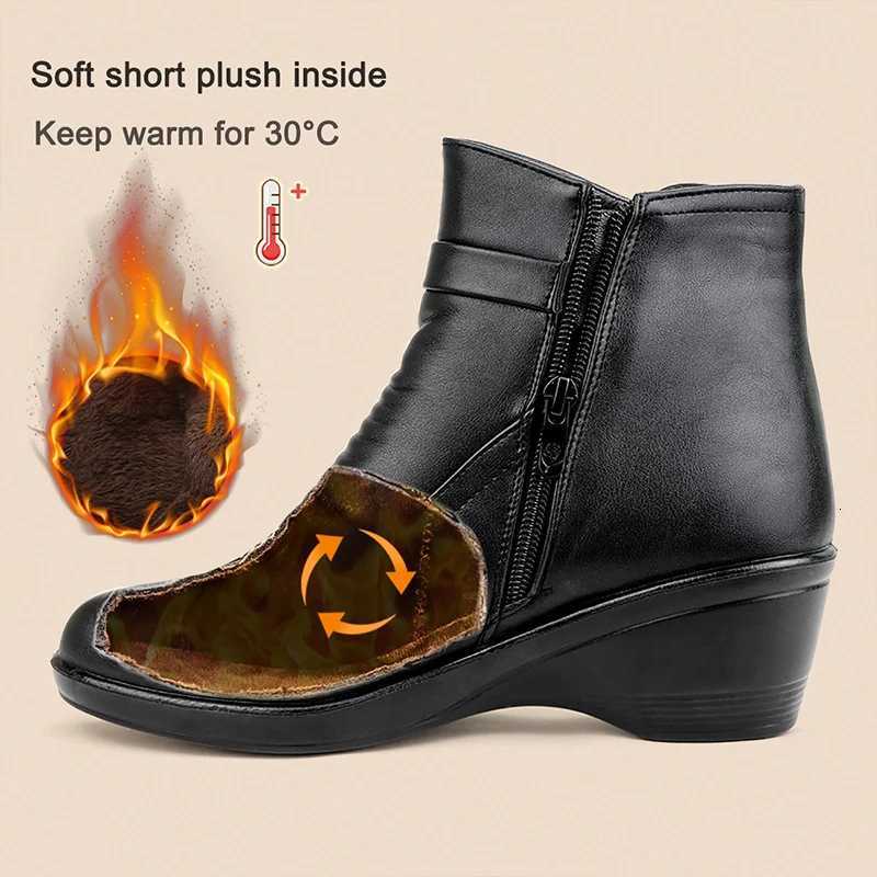 Fashion Winter Women Ankle Boots PU Leather Female Thick Plush Warm Snow Boots Mother Waterproof Nonslip Booties Luxury W251024