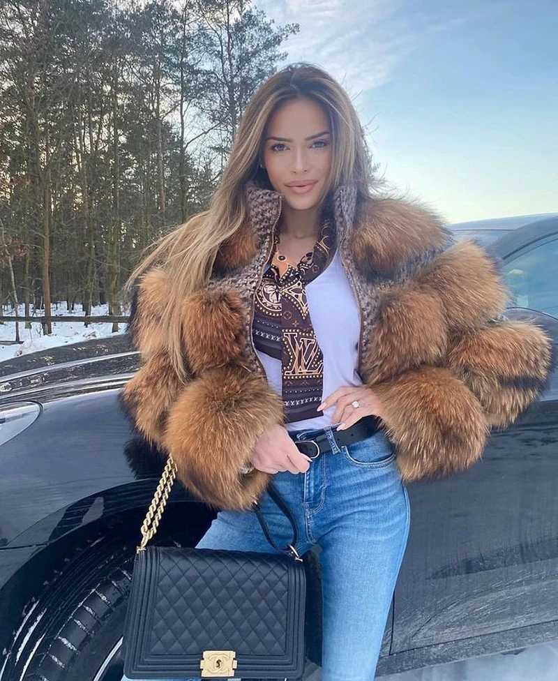 QUEENTINA Real Raccoon Fur Coat Winter New Outwears Womens Fashion luxury JaCKet CloTHing Natural Raccoon 2024 H251024