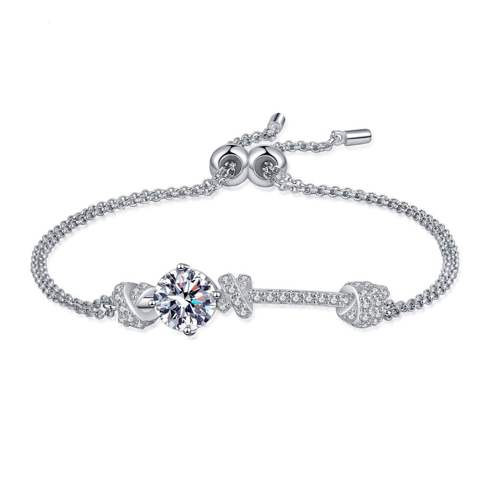 DHCollections-- Sterling Sier Women's Double Chain Push-Pull Design 2 Moissanite Bracelet