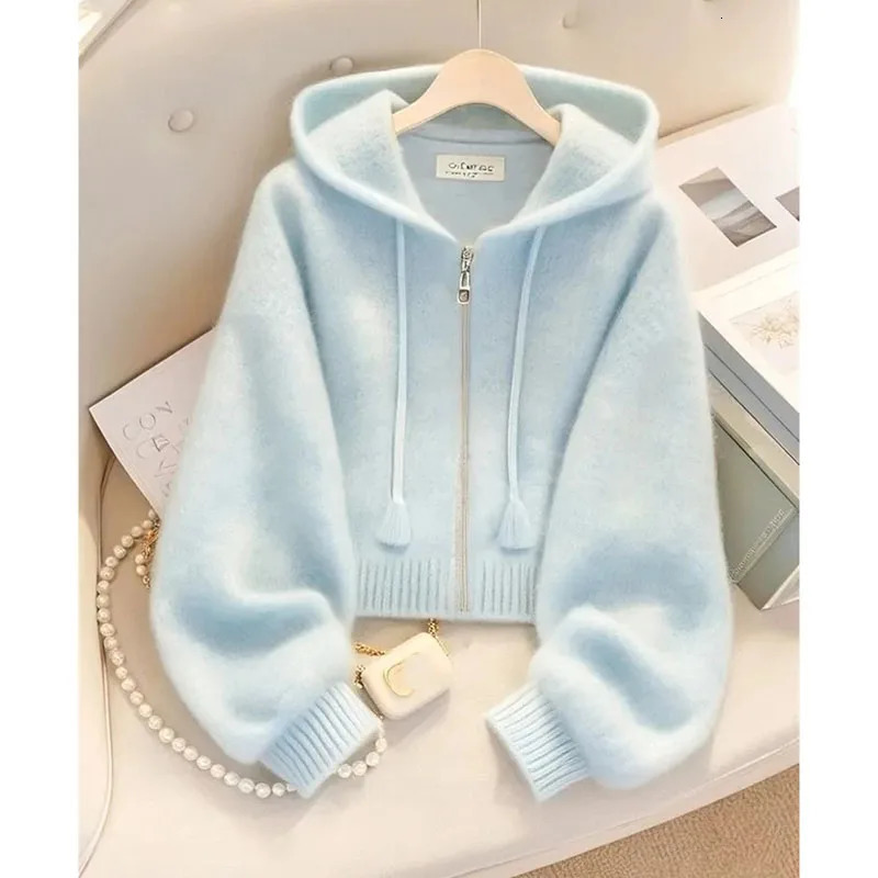 Lazy Wind Feminine Long Sleeves Knitting Spring Autumn Women Leisure Hooded Sweater Highgrade Ladies Fashion Zipper Knitted 251013