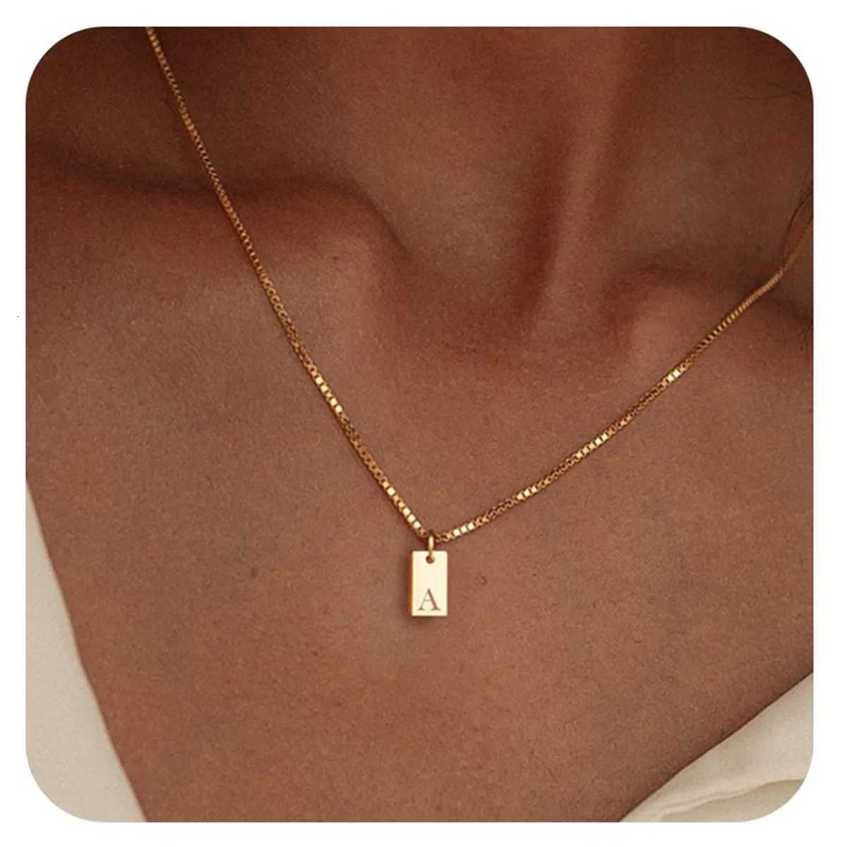 Tiny Square Initial Letter Necklaces Golden Plated Stainl Steel Engraved Letter Necklace Aesthetic Birtay JewelryXJ251024