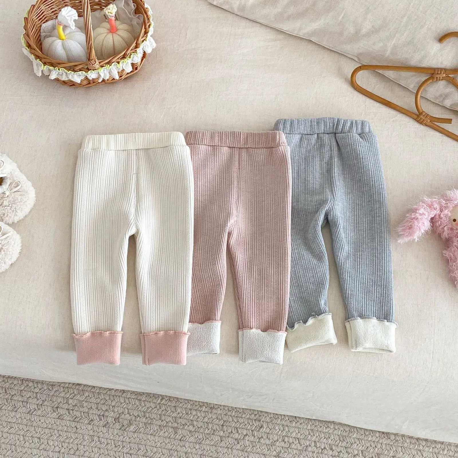 2025 Winter Kids Girl Clothes FleeceLined Leggings Cute Rabbit Embroidered Warm Long Pants Soft Stretchy Bottoms for 05Y KidsT251024